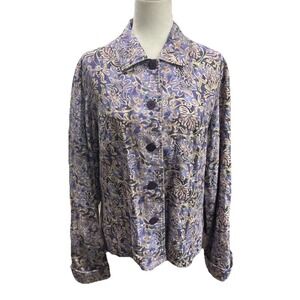 Coldwater Creek Linen Blend Blazer Sz Medium Purple Button Down Casual Jacket